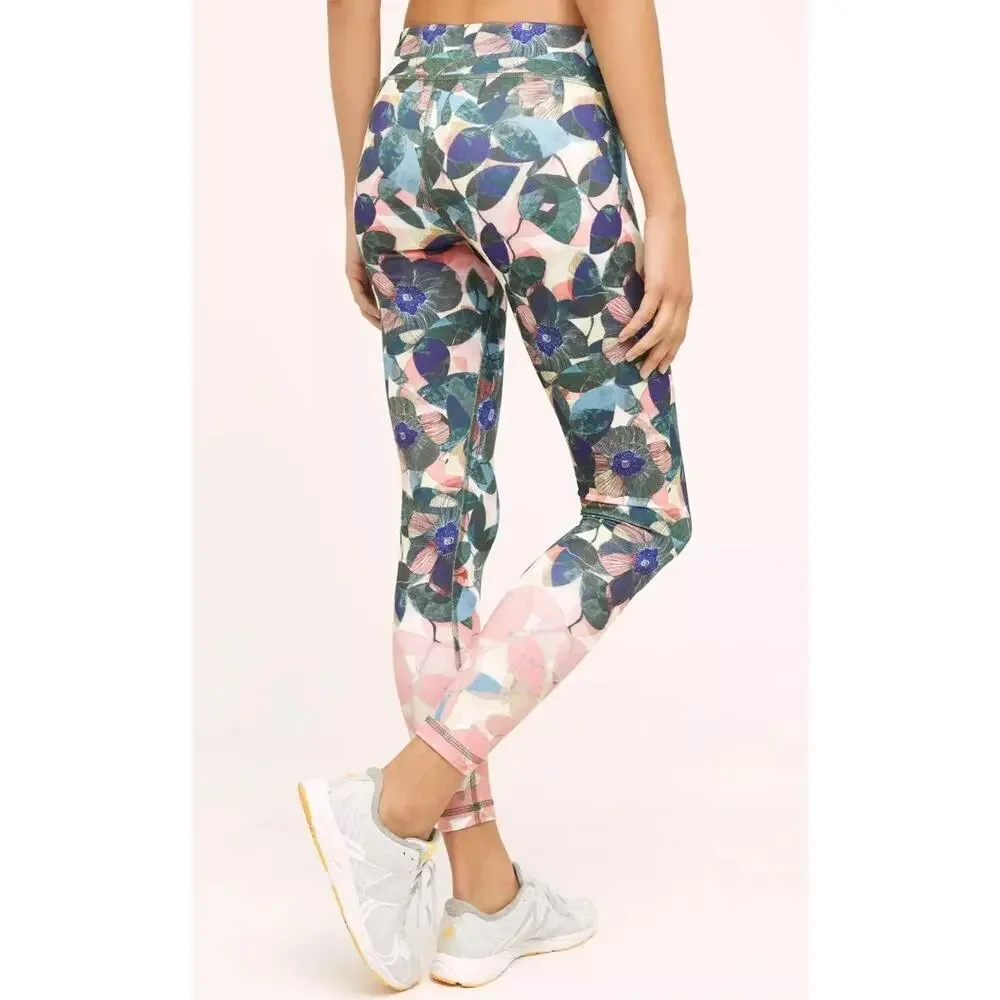 Pure + Good x Anthropologie Women's Leggings Aquarelle Leaves Athleisure Z383-10